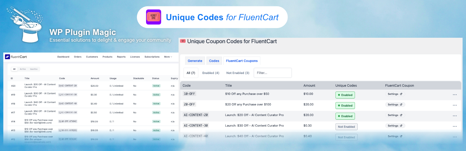 Unique Coupon Codes for FluentCart