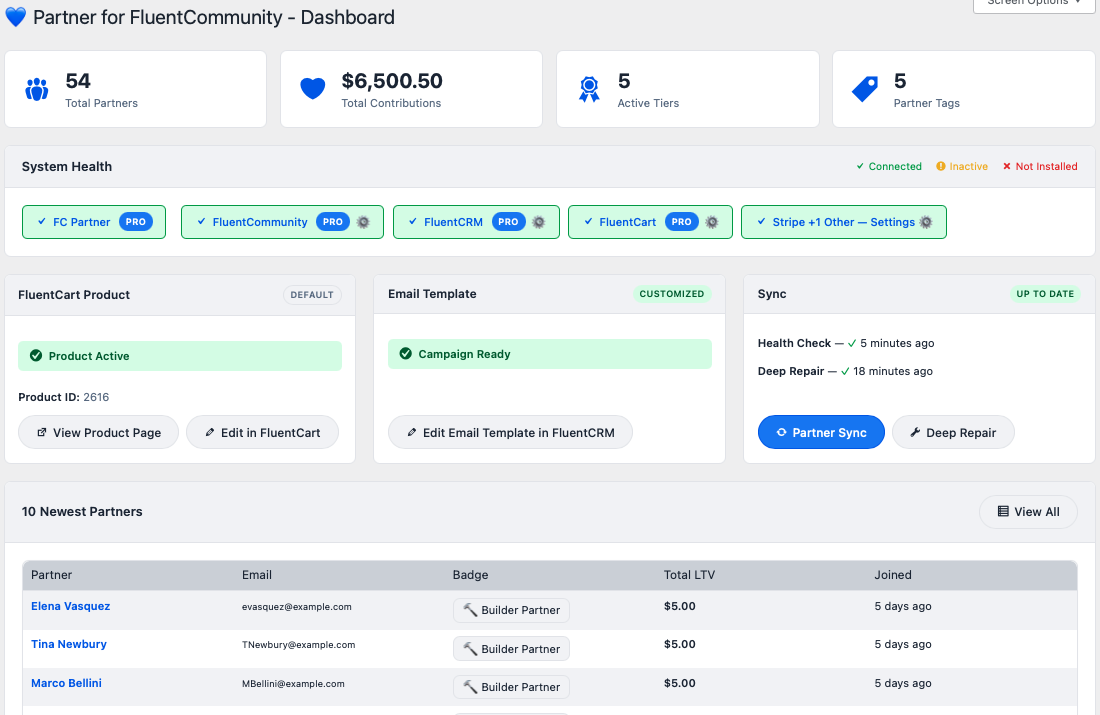 Partner for FluentCommunity admin dashboard