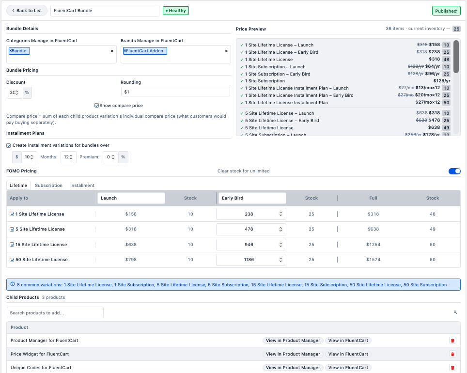 Bundle Builder with pricing and child products