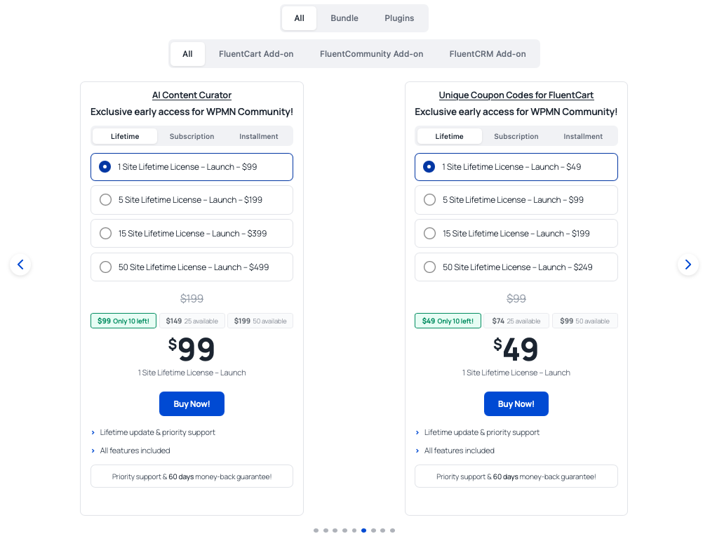 Pricing table with tabs and checkout
